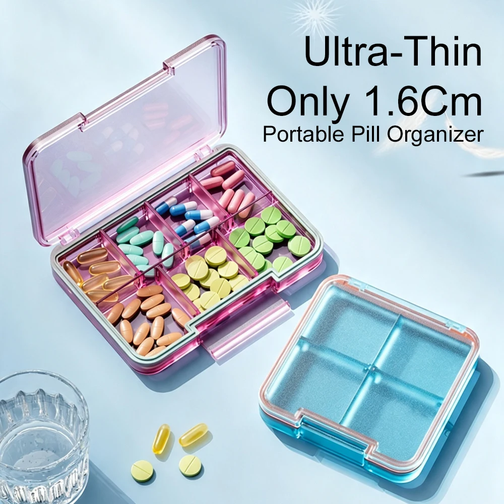 Transparent Mini Pillbox with Double Locks Removable Compartment for Storing Vitamins Pills Medicine Box Portable Pill Organizer