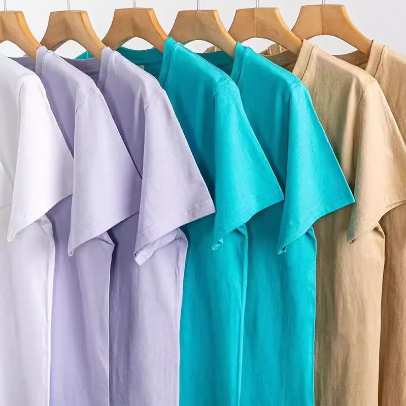 تي شيرت قطني فضفاض بأكمام قصيرة للجنسين باللون الأرجواني ثقيل الوزن 220 جرام ملابس صيفية عادية للسيدات مريحة وقابلة للتنفس كط...