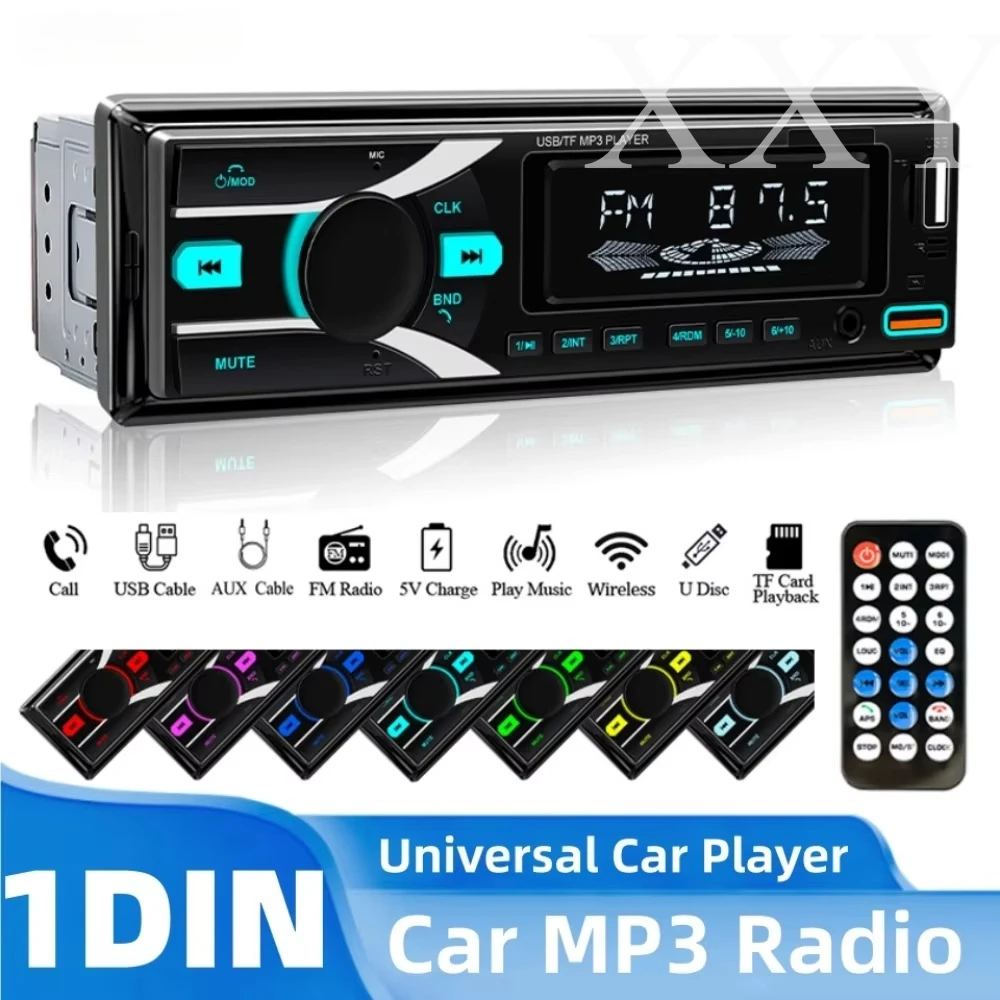 Car MP3 Radio 1 Din Car Player 7 Colorful Lights Stereos for Car Universal FM Music Radio Optional With Remote Control