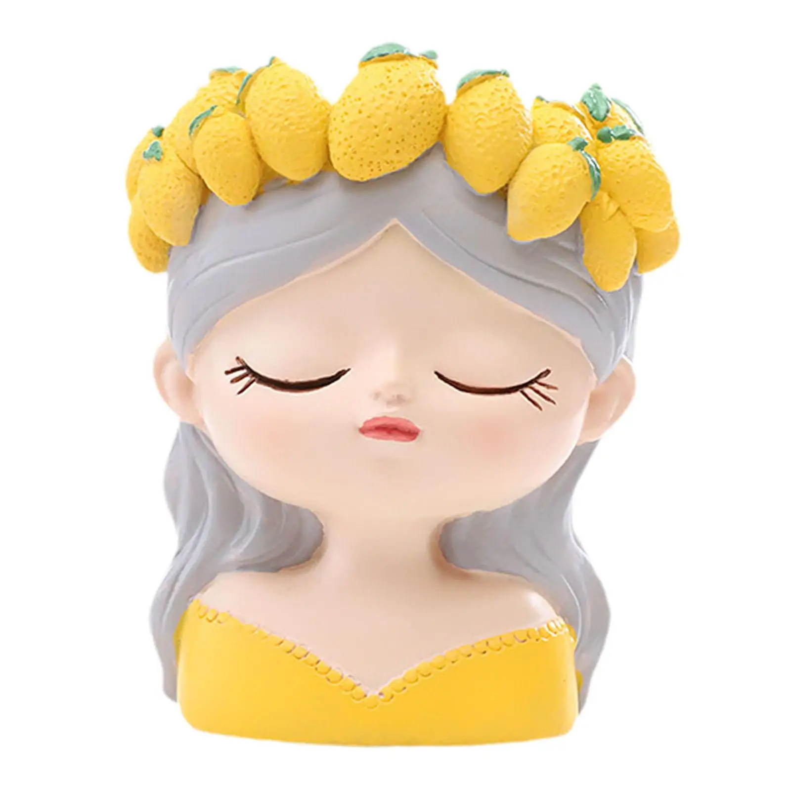 Mini Resin Planter with Meditating Girl, Office Desk Decor for Workplace, Accent