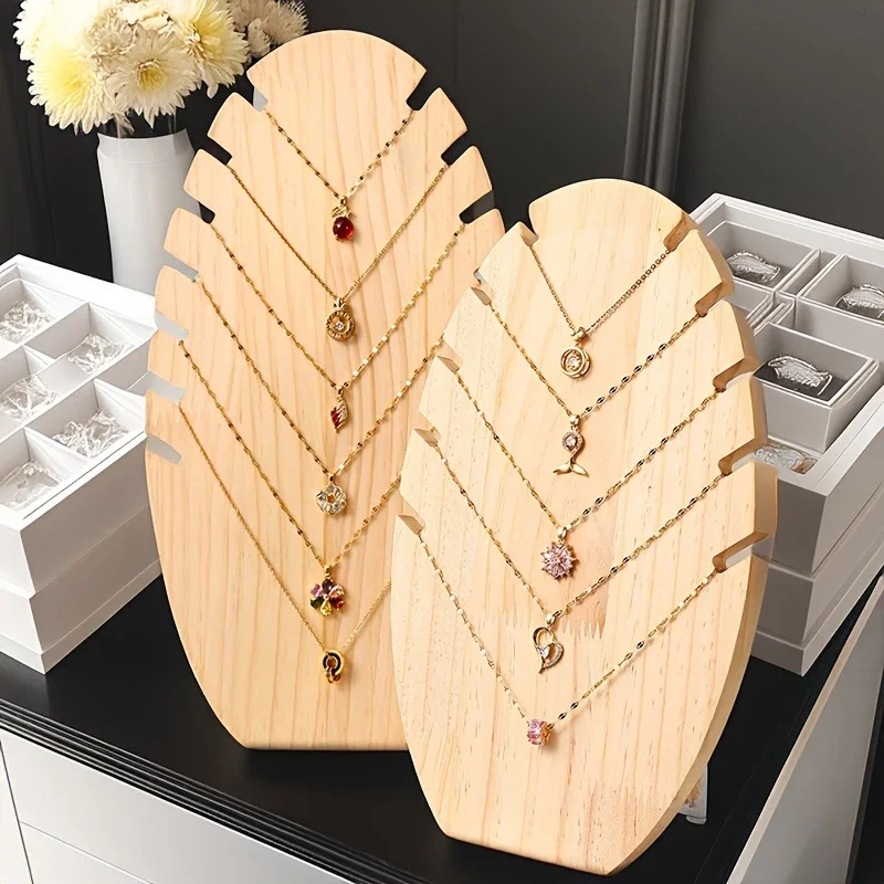 

Scalloped Detachable Wood Ornament Jewelry Display Stand Necklace Wooden Multiple Necklace Pendant Display Holder