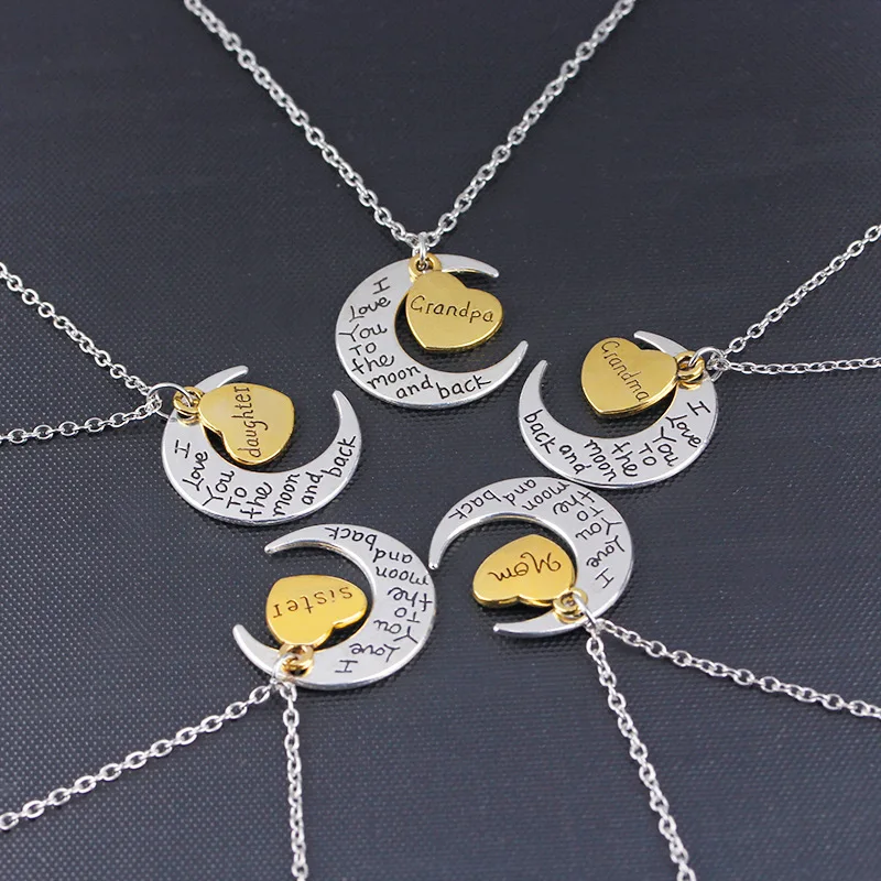 

Popular Jewelry Valentine's Day Loves Moon I Love You Family Member Necklace Fashion Father's Day and Mother's Day Gifts