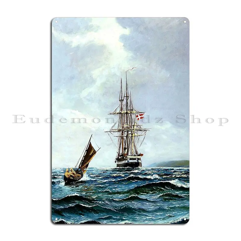 Seascape With The Frigat Jylland Vilhelm Bille Unknown Date Metal Plaque Classic Retro Character Design Cinema Tin Sign Poster