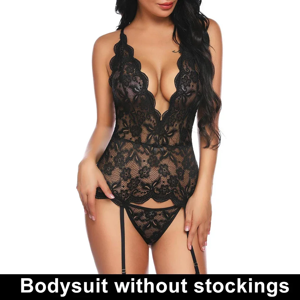 Transparent Lace Sexy Lingerie Women Bodysuit Mesh Porno Hot Erotic Underwear Erotic Costume Porn Jumpsuit Women\'s Pajamas