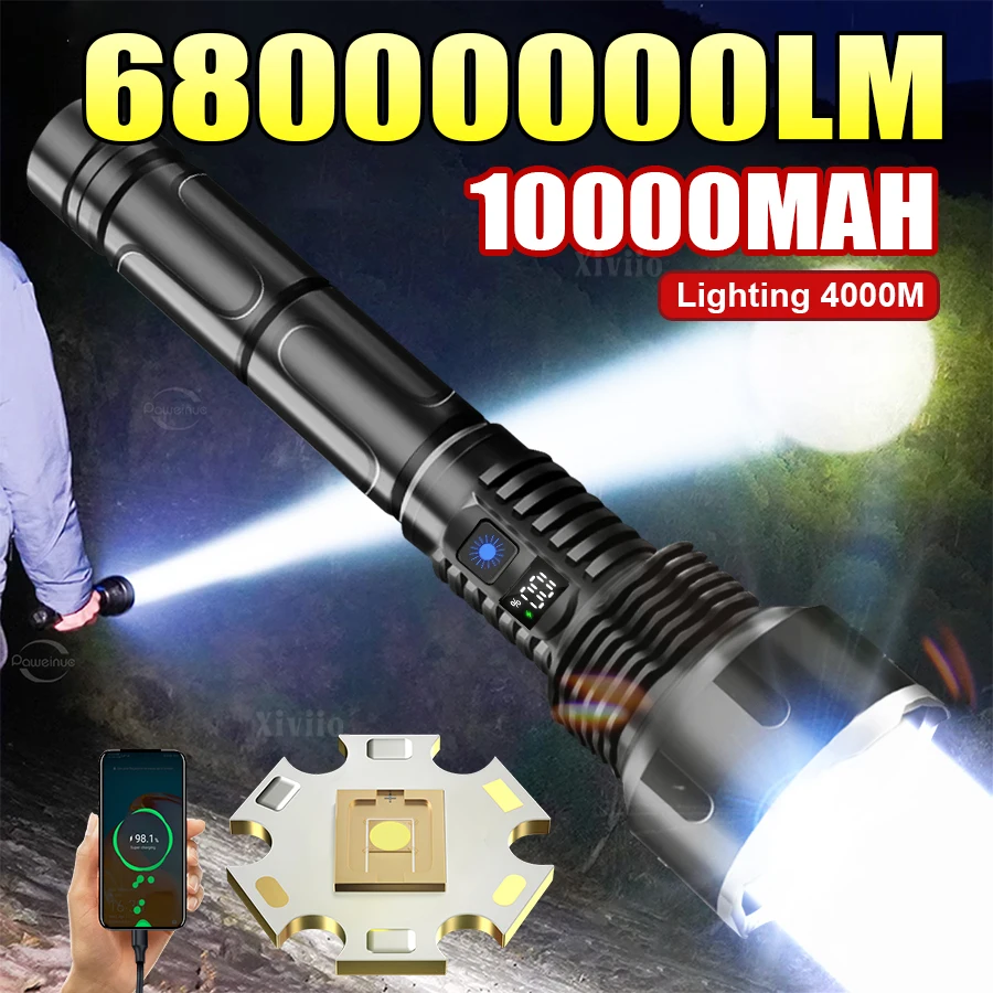 680000000LM مشاعل قوية للغاية 10000mah مصباح قابل لإعادة الشحن تكبير 4 كجم شعلة تكتيكية خفيفة قوية مصباح يدوي قوي للغاية مصباح يدوي عالي الطاقة #1