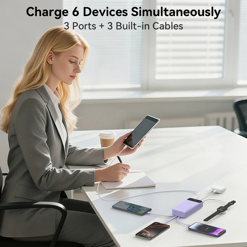

20000mAh 22.5W Fast Charging Power Bank with Built in 4-Cables With LED Display Charging Bank For iPhone Xiaomi Samsung