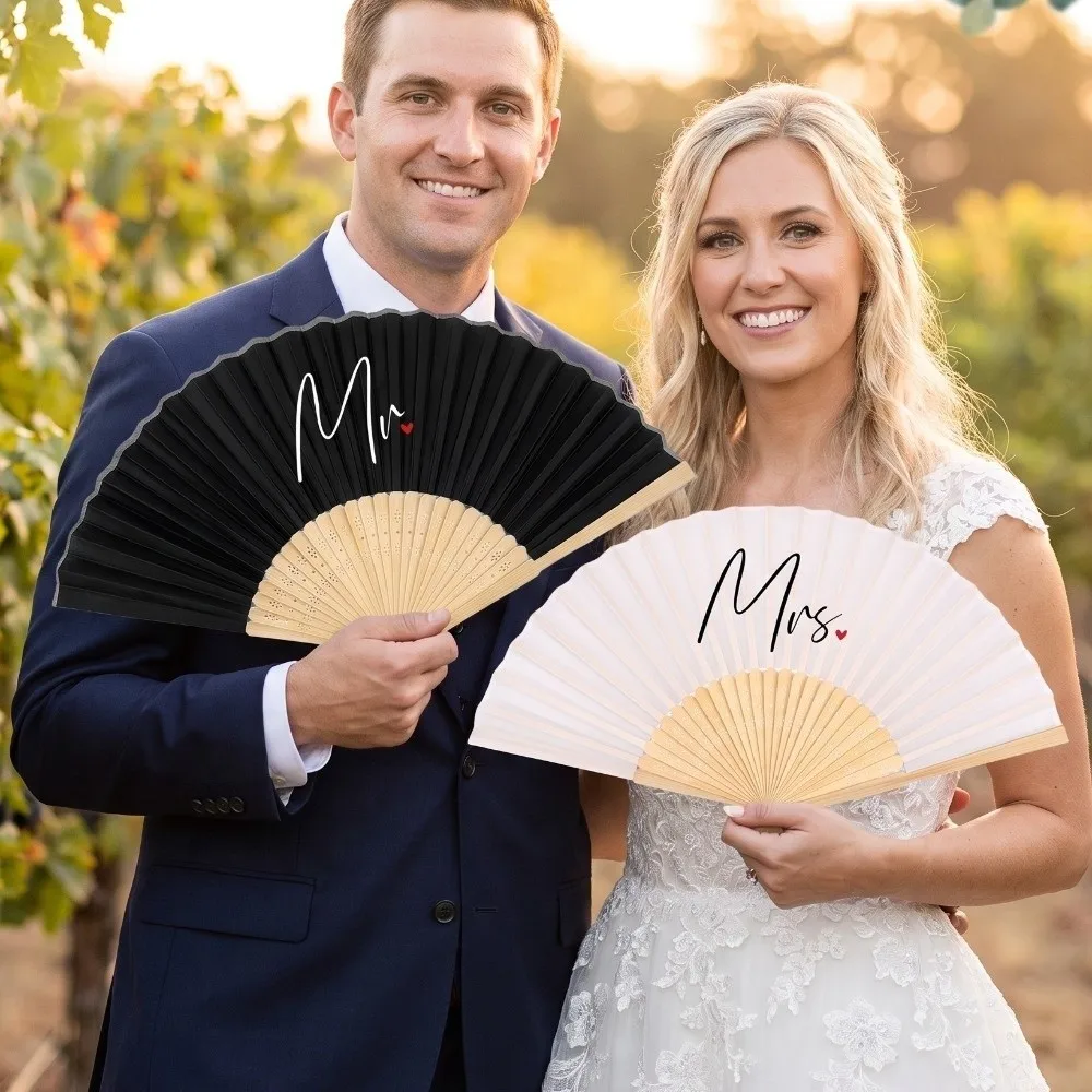 Large Mr Mrs Hand Fan Fan Crafts Folding Fan Husband Wife Couple Hand Fan Handmade Romantic Bride Groom Wedding Fan