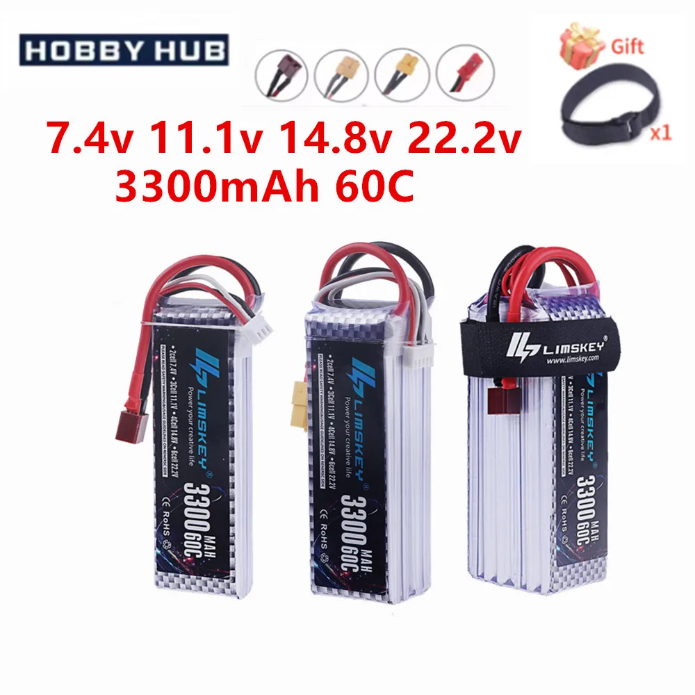 7.4V 11.1V 14.8V 22.2V 3300mAh 60c Lipo Battery RC Racing Car Boats Airplane Drone Parts Accessories 2s 3s 4s 6s Bateria