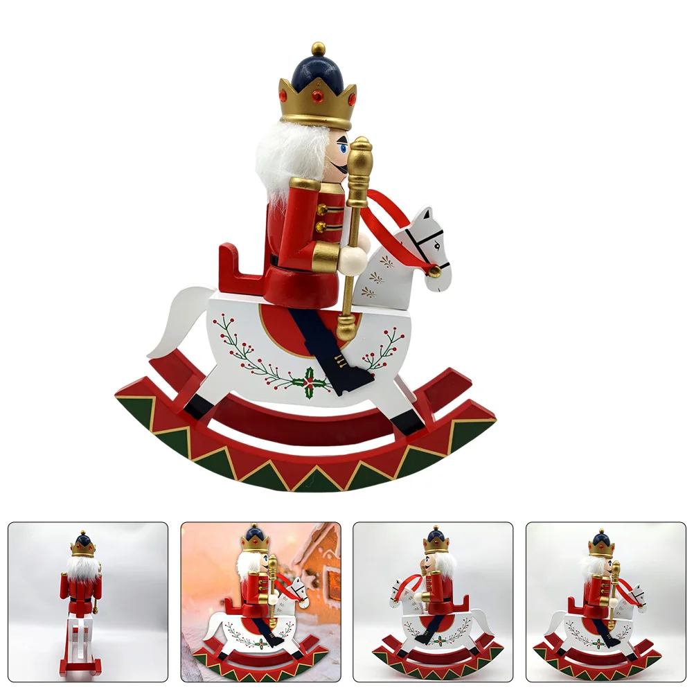 

Christmas Nutcracker Wooden Rocking Horse Statue Holiday Soldier Decor Desktop Xmas Nutcracker Soldiers Figurines