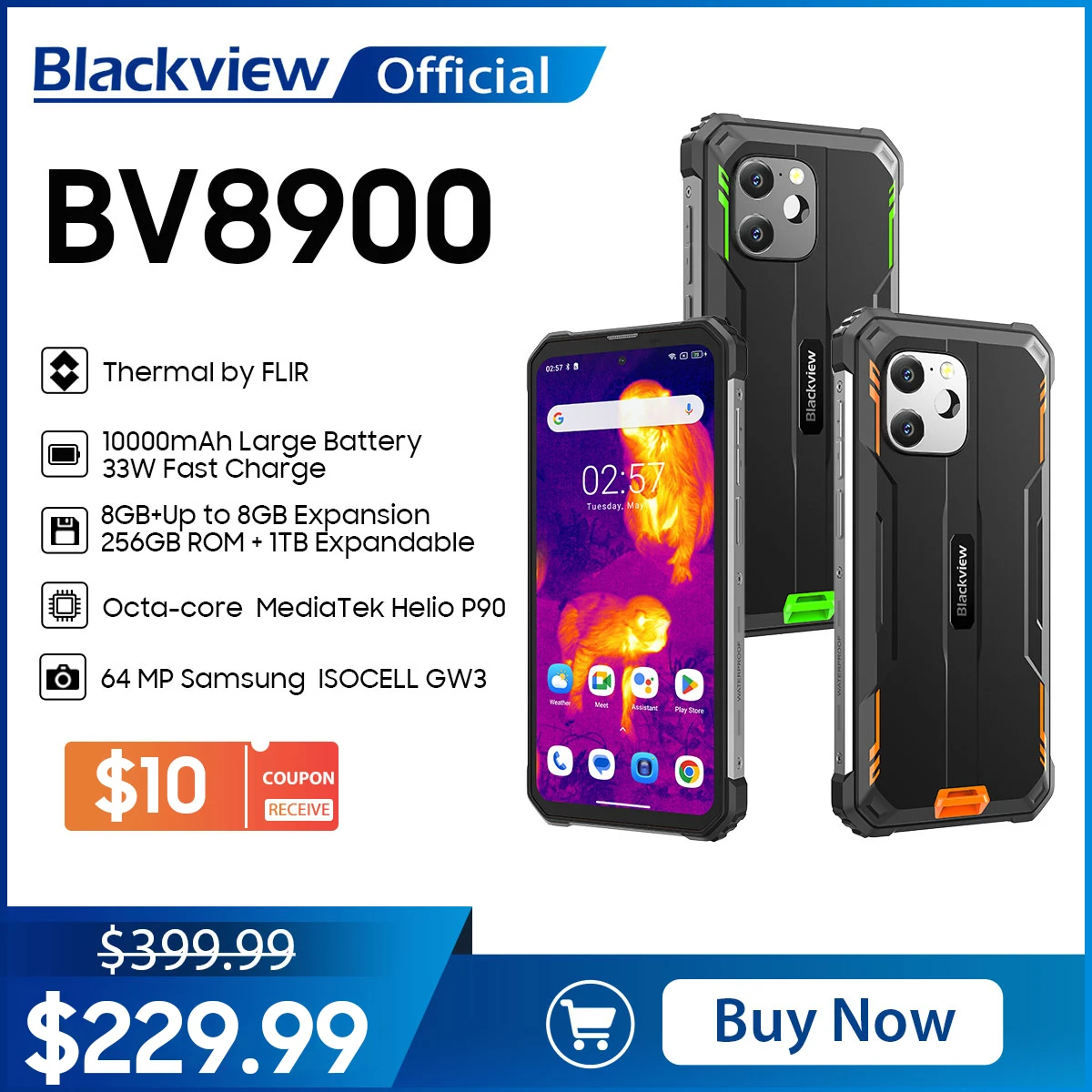 [World Premeire] Blackview BV8900 Android 13 Rugged Machine, 6.5 ''1080*2400 16GB 256GB, Helio P90 Octa Core, Thermal By FLIR®