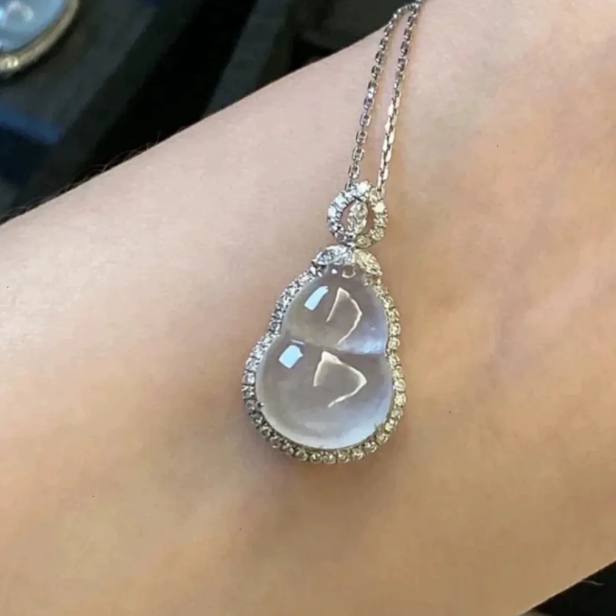 silver 925 simple diamond inlaid natural ice translucent chalcedony gourd necklace collarbone chain charm fashion jewelry