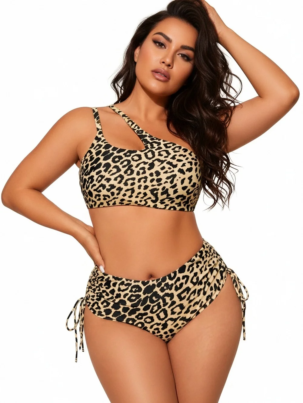 

Plus Size Sexy Animal Print Bikini Set Leopard One Shoulder Side Tie High Waist Women Swimsuit Beach Vacation 2026 New