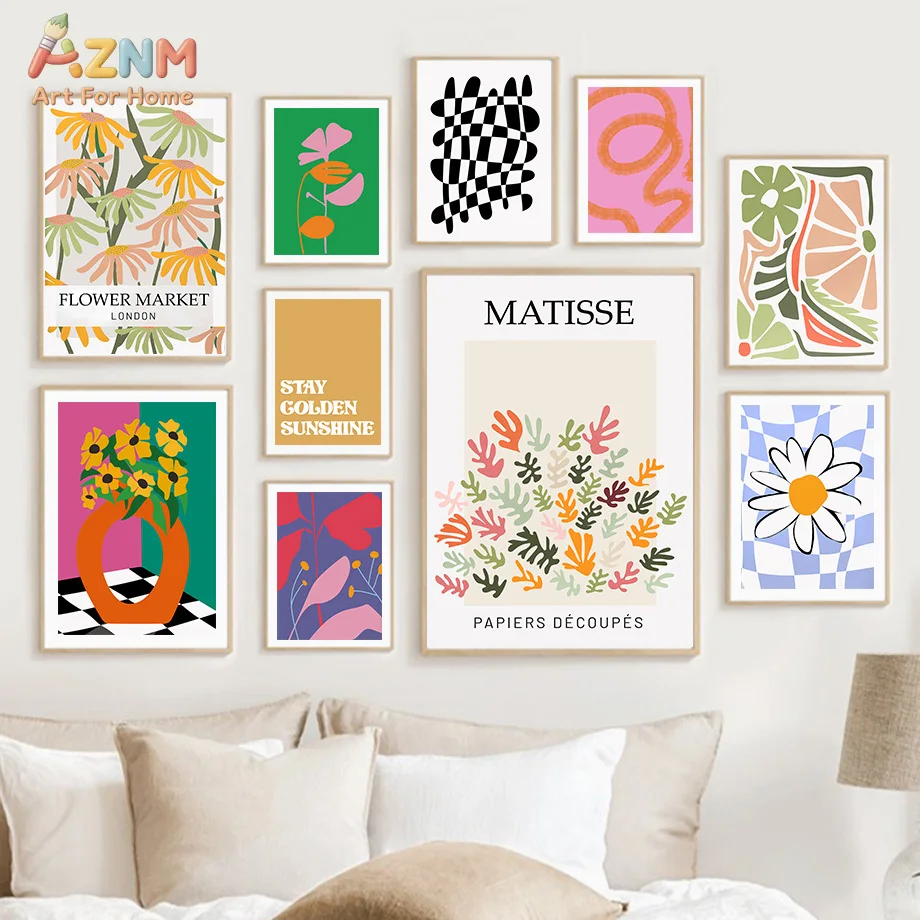 AZNM Matisse Abstract Floral Canvas Wall Art Colorful Plant Flower Market Print No Frame Canvas Painting Bedroom Home Decor Post