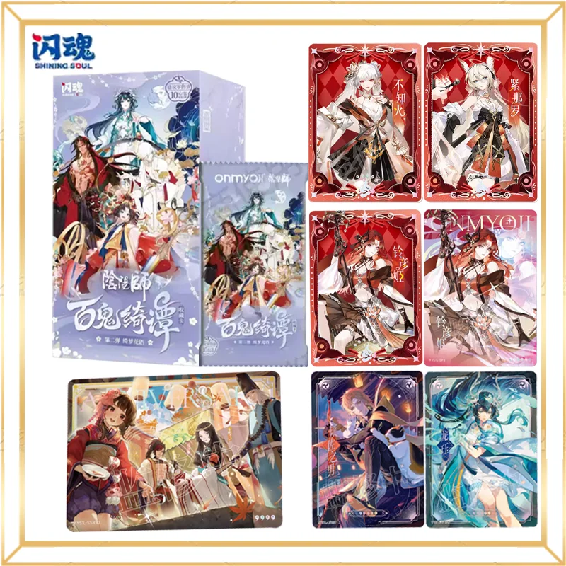 Genuine Onmyoji Collectible Cards Hundred Ghosts Tales Series Part 2 Dreamy Flower Language Game Trading Cards Holiday Gifts
