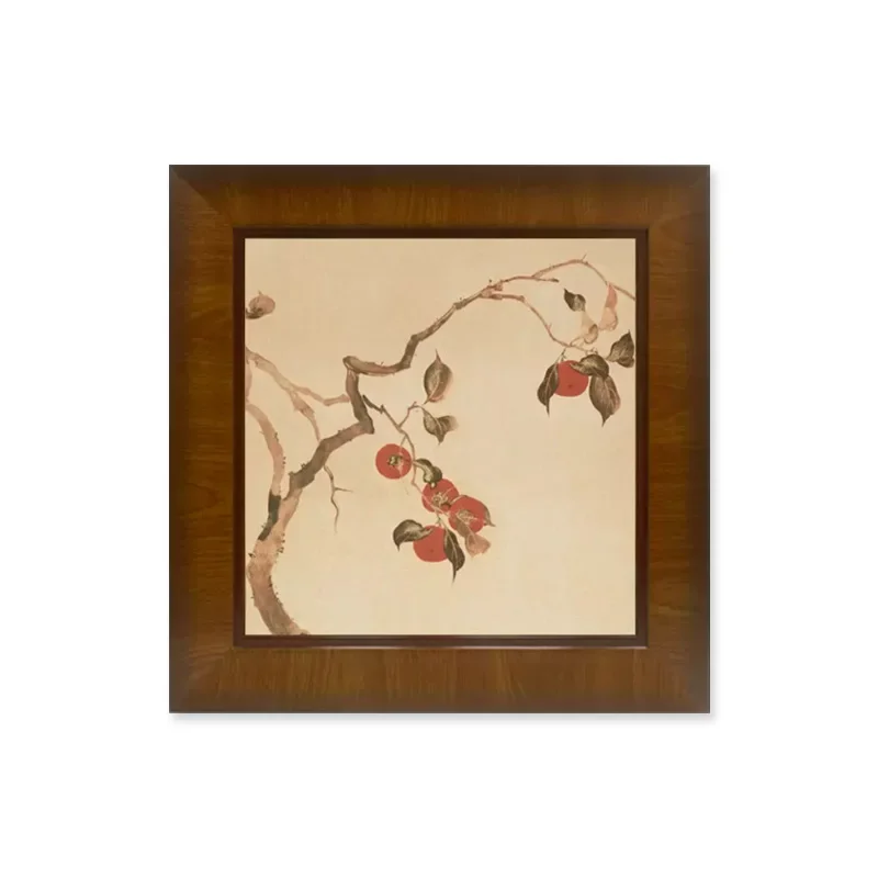 

French Chinese style dining side cabinet decorative painting, ancient style persimmon ruyi hanging on the back of the living roo