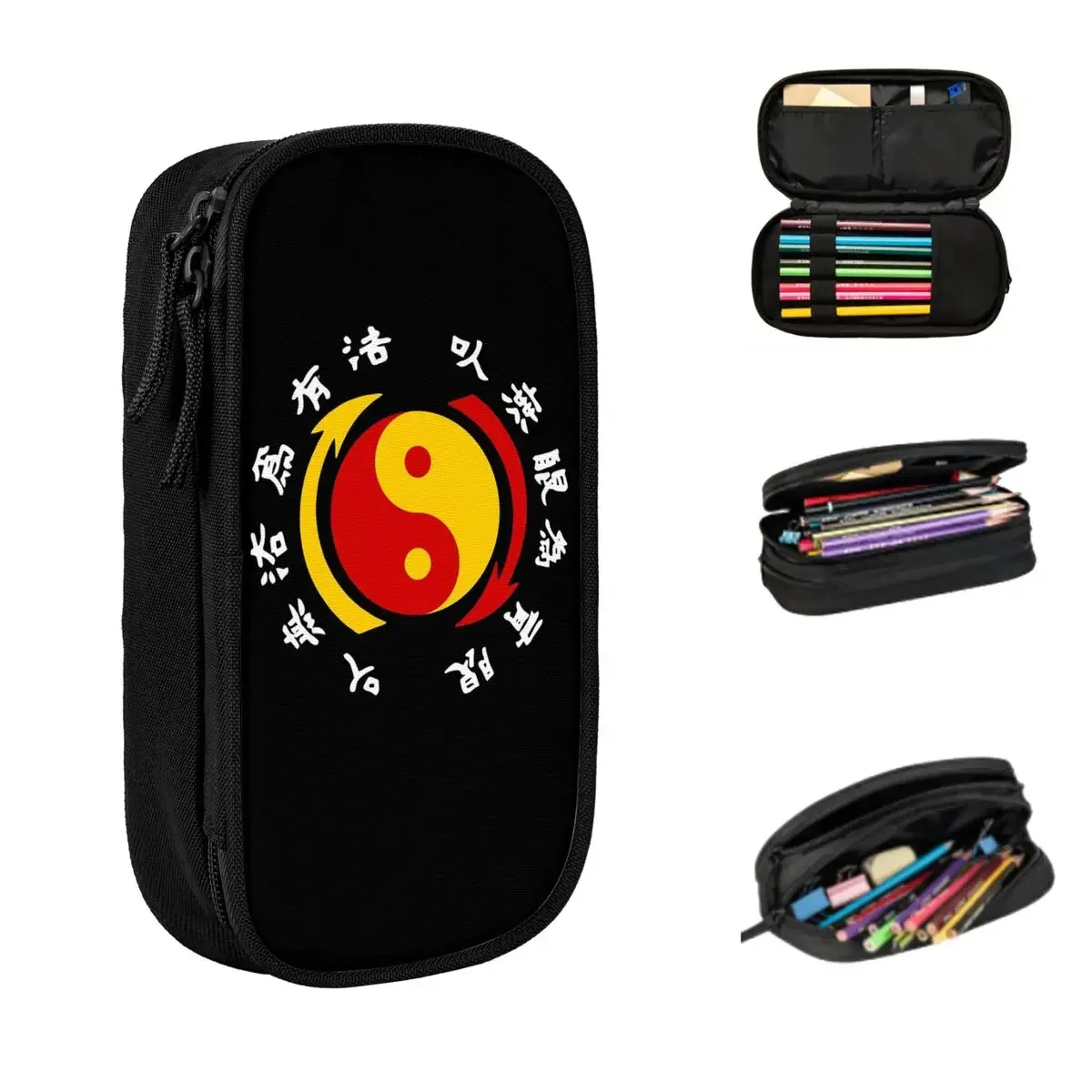 Jkd jeet kune do logotipo lápis casos grandes sacos de caneta de armazenamento caixa de caneta bolsa de lápis para meninos meninas estudantes papelaria escola escritório