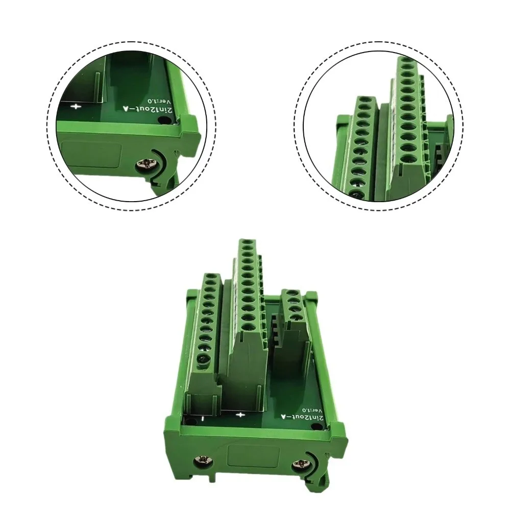 Green 2 Input 12 Output Splitter Terminal Block Board 25A For DIN Rail Mounting Motor Control Industrial Electrical