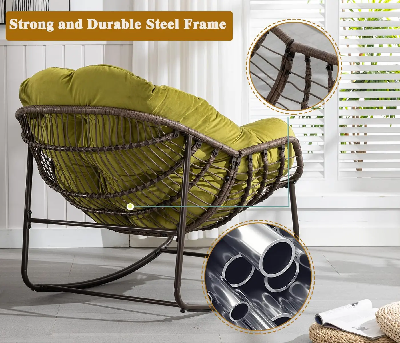 Outdoor Rocking Chairs Set of 2, Patio Oversized Rocking Chair,Indoor & Outdoor Upholstered Papasan Chairs,Modern, Customized