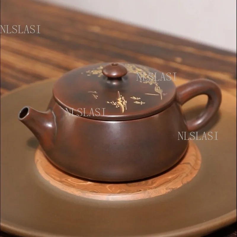 Qinzhou Nixing Wide Mouth Han Wa Teapot Original Clay Landscape Painted Tea Kettle Practical Chinese Kung Fu Tea Brewing Pot