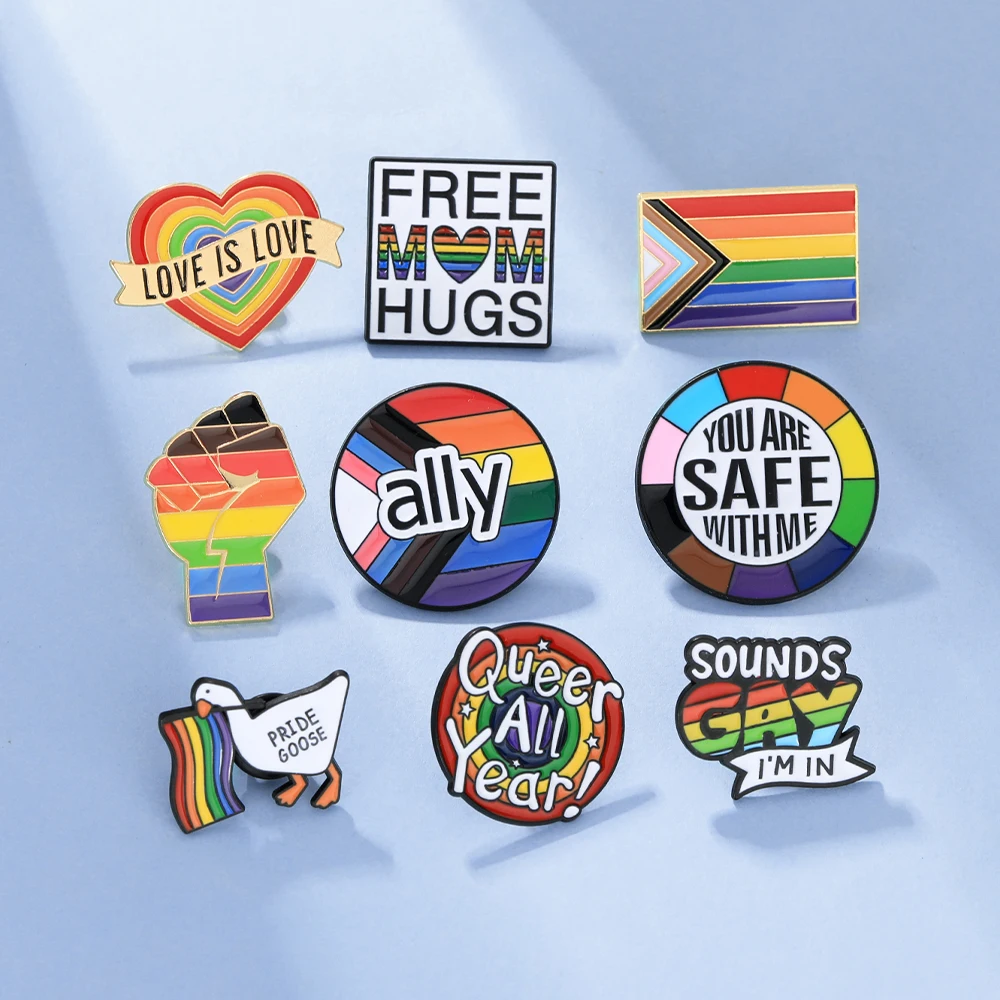 9 أنماط مضحك قوس قزح موضوع تصميم الحب المينا دبابيس فخر ل LGBTQ الحرة أمي العناق الحليف التلبيب دبابيس