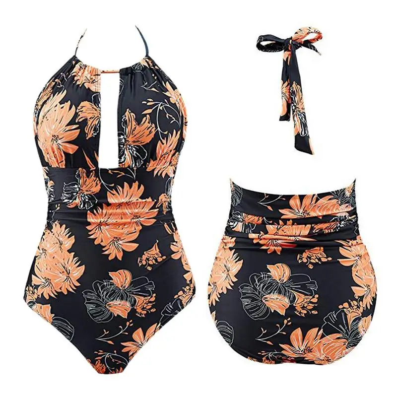 Tummy Control Swimsuit Sexy Slimming Swimwear Elastic High Waisted & Push Up Backless Swimsuit For Flattering Fit Tropical