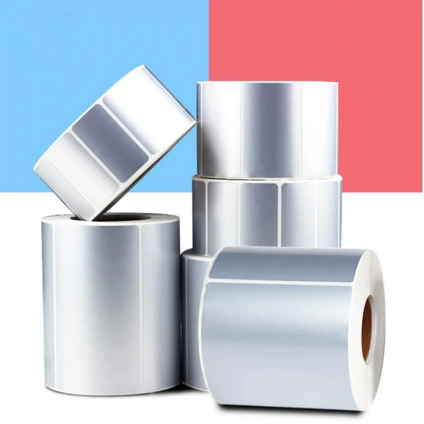 Silver Thermal Transfer Labels PET barcode adhesive sticker Waterproof Tear-proof Oil-proof Thermal Ribbon Transfer Printer Stic