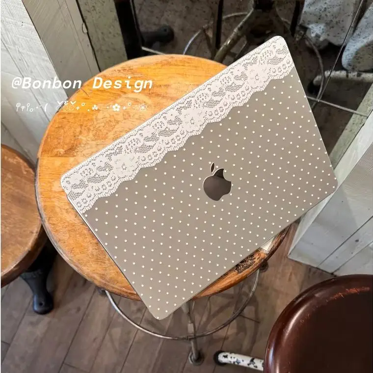 White Polka Dots Lace Laptop Case For Macbook Neo 2026 A3404 Air 13 15 M4 M5 A3448 Touch Bar ID Pro 14 A3426 16in A3428 Cover