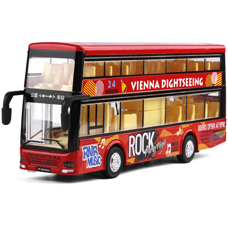 Double-Decker Bus Alloy Car Model Can Open The Door To Start The Sound And Light Children's Toy Car B299