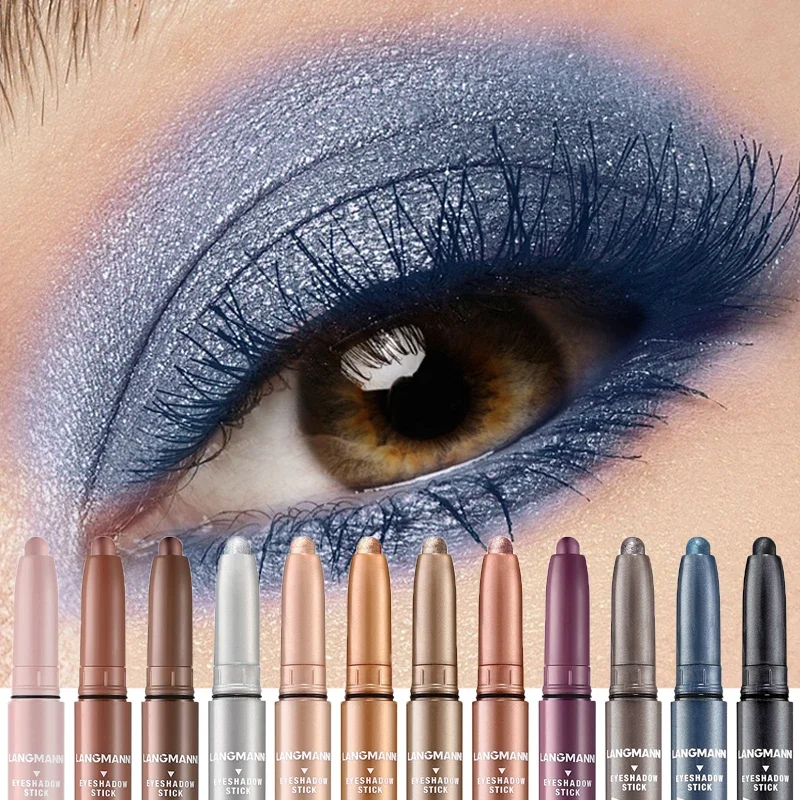 Metallic Pearlescent Eye Shadow Stick Shimmer Blue Eyeshadow Cream Brighten Highlighter Eyeshadow Pen Waterproof Eyeliner Makeup