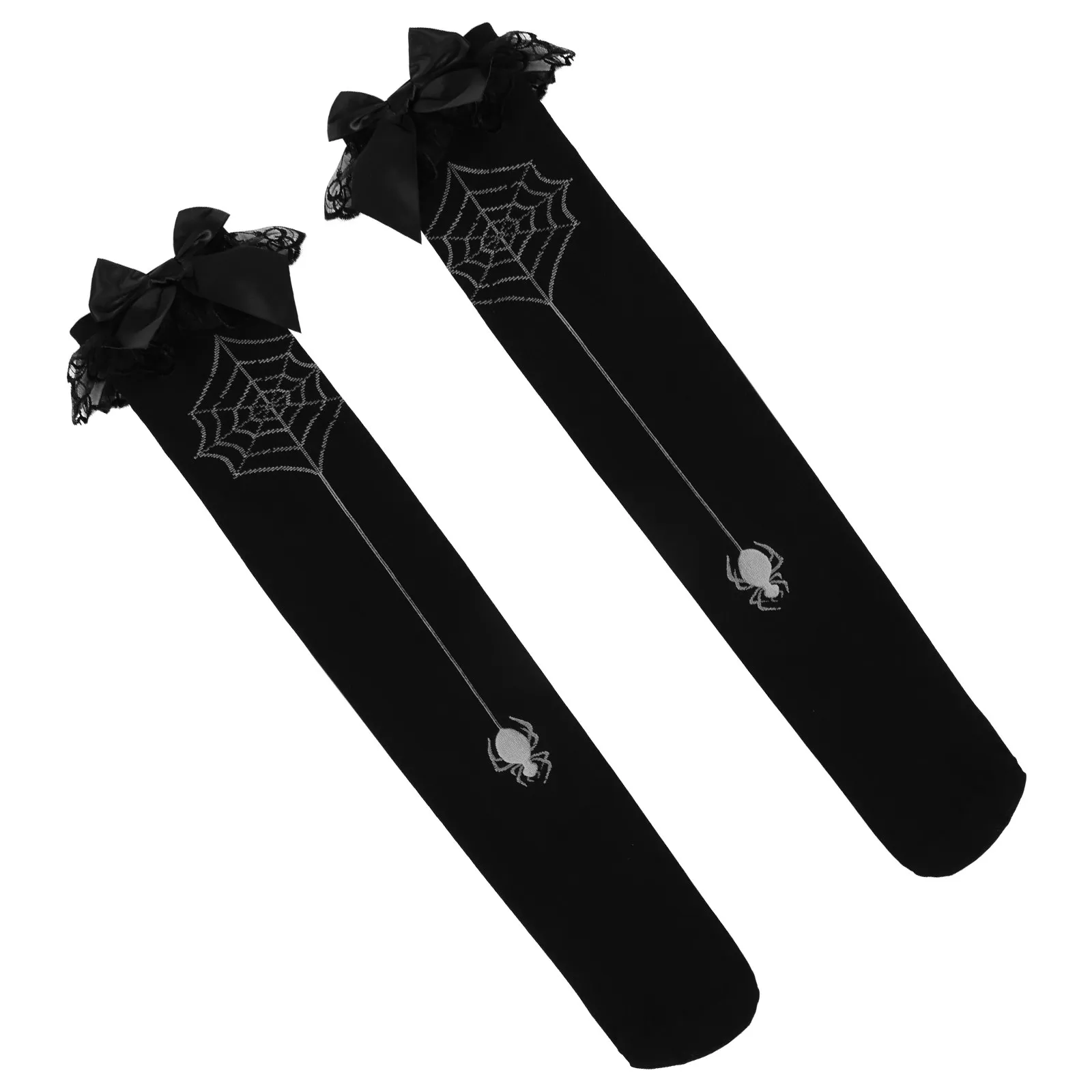 Black Spider Thigh Socks for Halloween Cosplay Lolita – Stretchy Comfort Stockings