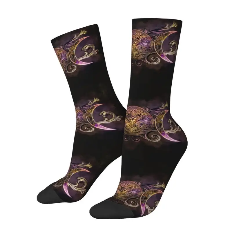 Triple Moon Goddess Midnight Shimmer Dress Socks Men Women Warm Fashion Pagan Wiccan Crew Socks