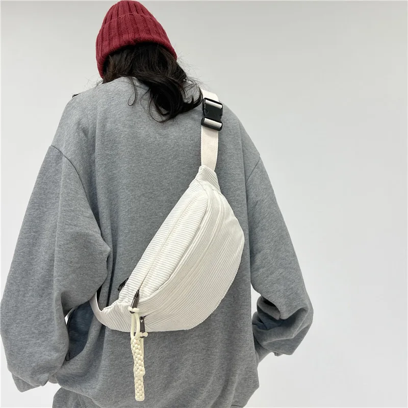 Women Waist Pack Large Capacity Corduroy Fanny Pack Street Style Chest Bag Fashion Shoulder Crossbody Bags Casual Waist Belt Bag