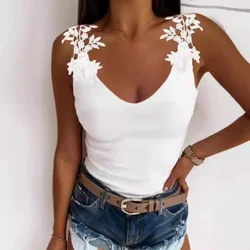 Summer New Sexy Tank Tops for Women Fashion Lace Straps U Collar Solid Color Y2K Casual T-shirt Tee Tunic Grace Ladies Clothing