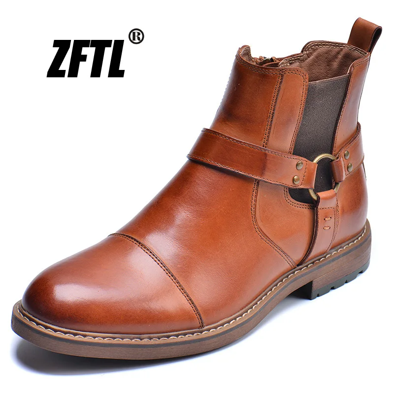 ZFTL NEW Men\'s Casual boots Genuine Leather Men\'s autumn and winter handmade High-top boots lager size men\'s Chelsea boots 0153