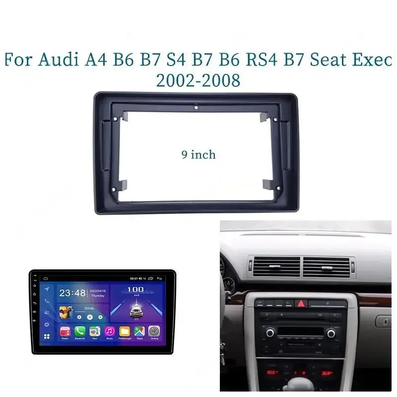  Car Stereo Radio Fascia Panel For For Audi A4 B6 B7 S4 B7 B6 RS4 B7 SEAT Exeo 2002-2008 9 Inch Frame Cover Trim Kit Face Bezel