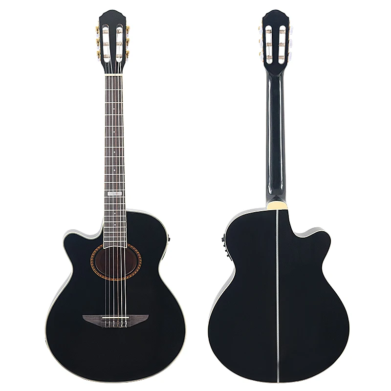 Left Hand Electric Classical Guitar 6 Strings 39 Inch Classical Guitar Cutaway Design High Grade With Pickup Black & Natural