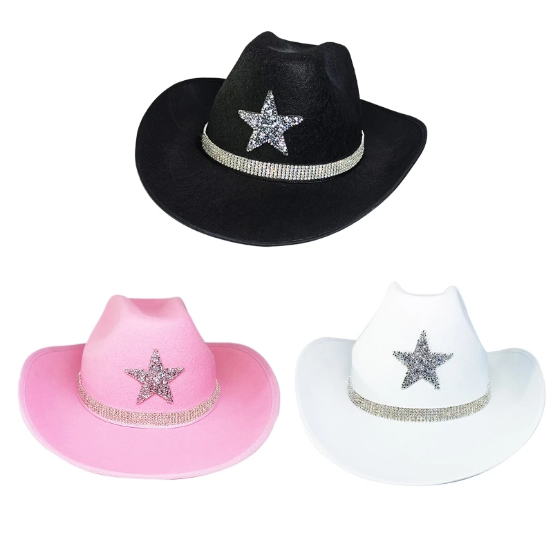 

Shinning for Rhinestone Star Fedora Hats for Women Men Thick Cowboy Casual Hats Drop shipping