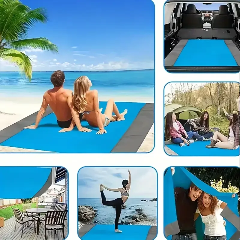 Large Waterproof Beach Blanket-Sand-Proof, Suitable for All-Season Outdoor Activities Like Camping and Hiking, Blue