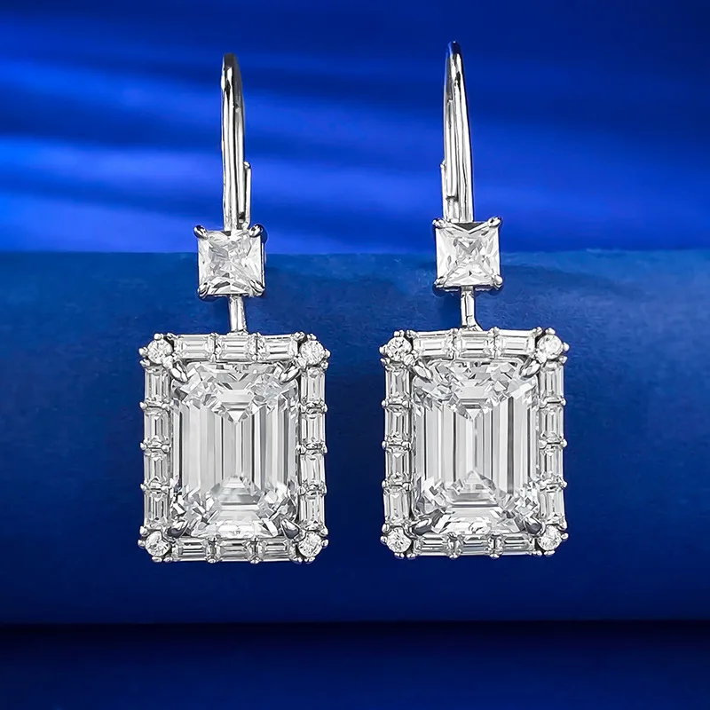 New 925 Pure Silver Ear Hook Women's Luxury Inlaid 8 * 11mm Rectangular Ascot Diamond High Carbon Diamond Earrings