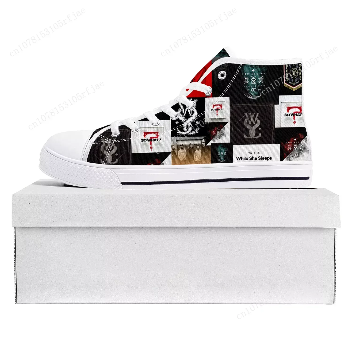 While She Sleeps Metalcore Band High Top High Quality Sneakers Mens Womens Teenager Canvas Sneaker Couple Shoe Custom Shoe White