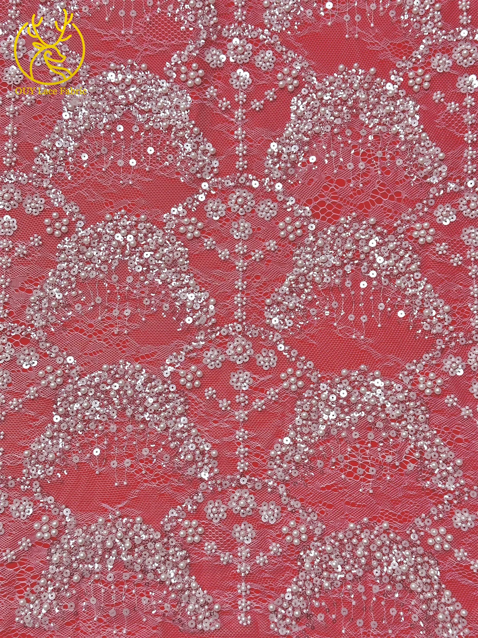 Luxuriöser französischer Kleid-Perlen-Spitzenstoff 2026, hochwertiger gelber afrikanischer Pailletten-Spitzenstoff für Frauen, Hochzeit, Party, Kleid, Nähen – Detail 11