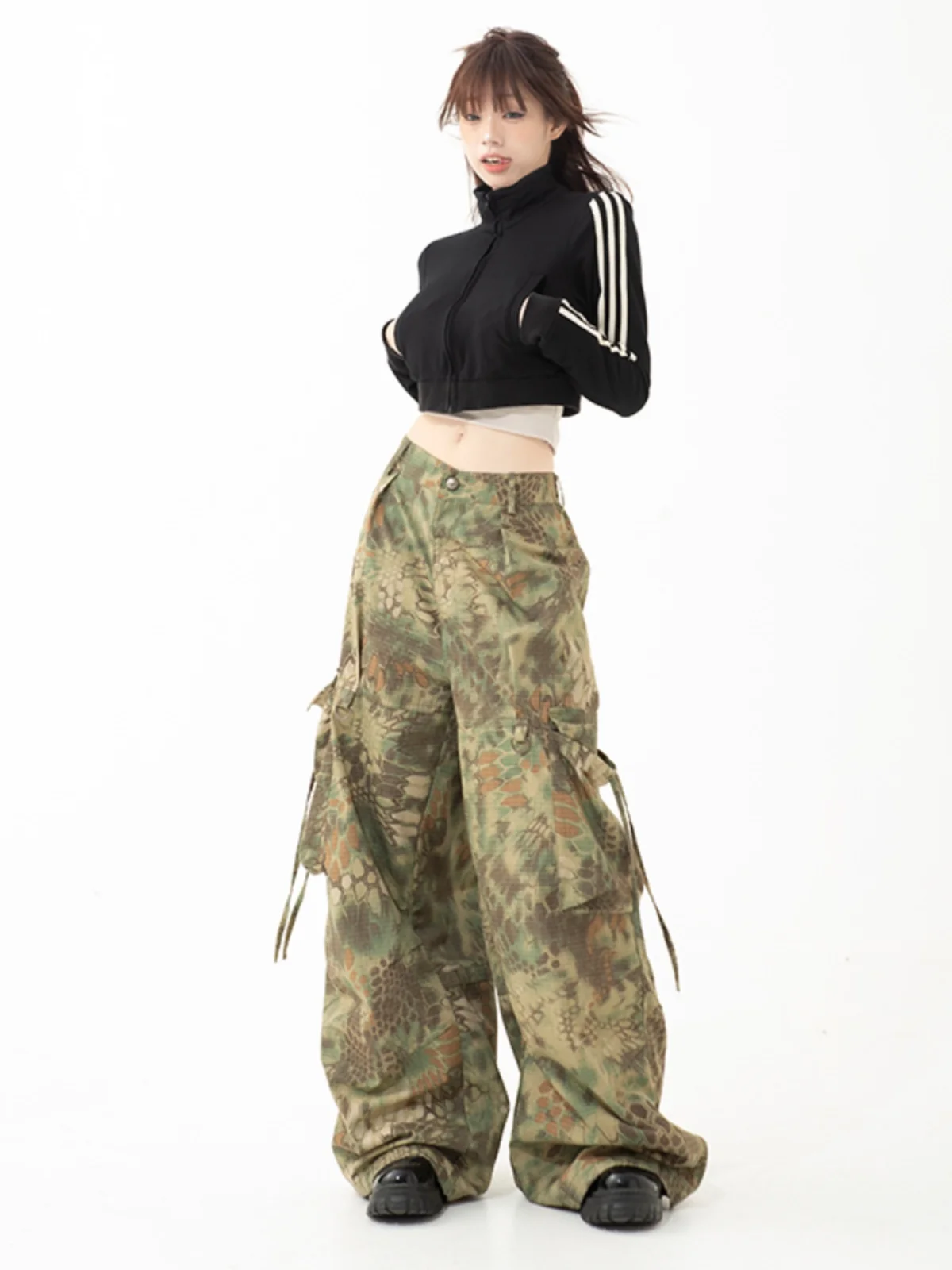 

MGJM Casual Pants Wide Leg Loose Fit ex Crocodile Pattern Workwear Leisure Trousers Youthful Sle Four Seasons Universal