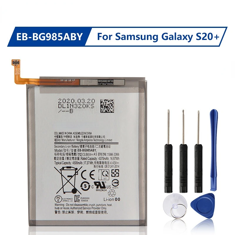 

Запасная аккумуляторная батарея для Samsung Galaxy S20 + S20 Plus EB-BG985ABY, аккумуляторная батарея 4500 мАч, бесплатные инструменты