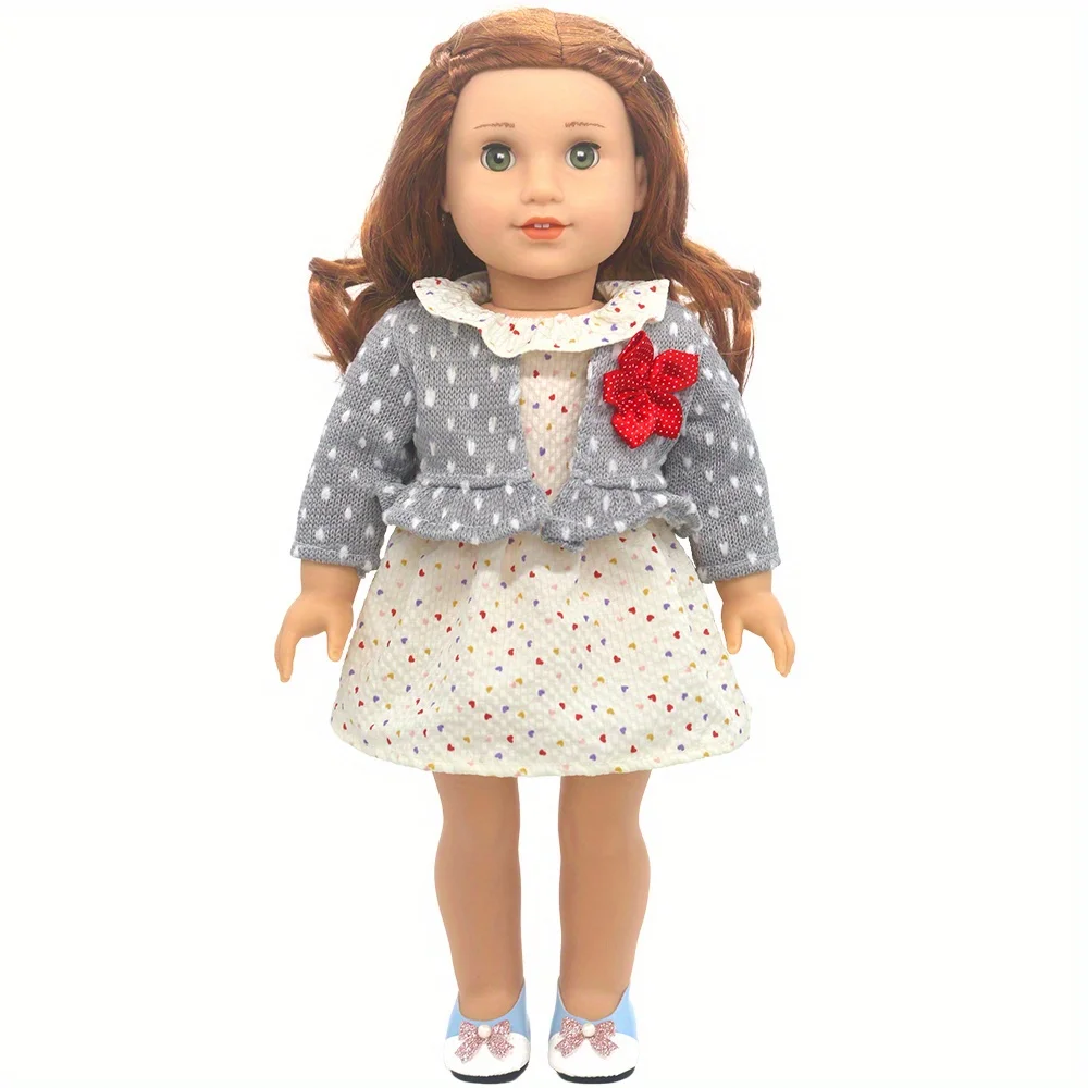 1 set of Girl doll clothes suitable for 18-inch American dolls Light yellow ruffled collar skirt Polka dot jacket