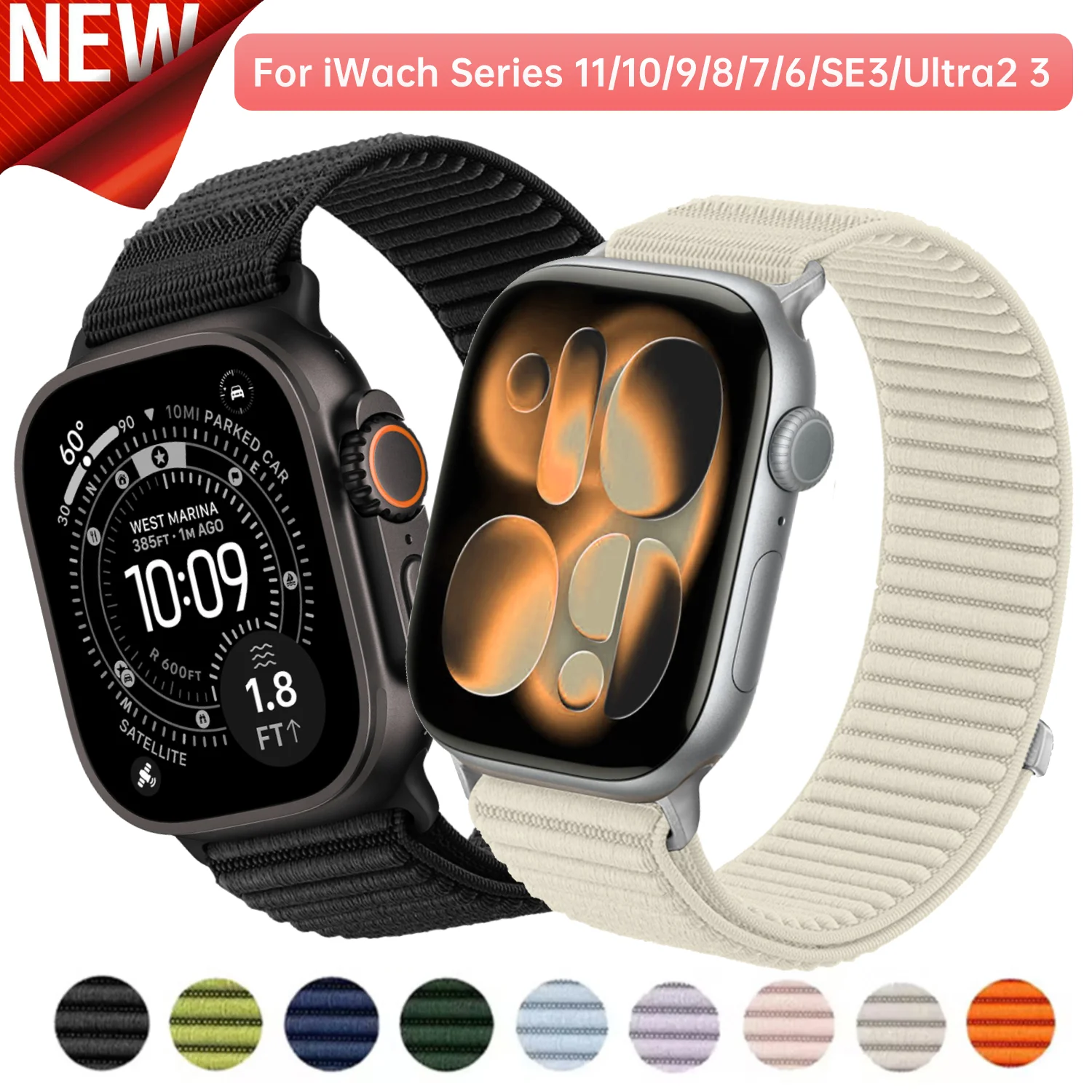 Original Nylon Loop for Apple Watch Band Series 12/11/10/9/8/SE/Ultra4 2 3 49mm 46mm 45mm 42/41/40mm Belt Bracelet iWatch Strap