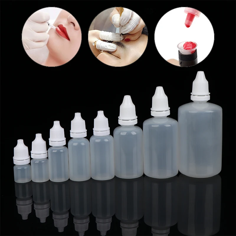 Ensemble de 5 bouteilles compte-gouttes vides en plastique, 3/5/10/15/20/30/50/100ml, compressibles, rechargeables pour peinture, beauté, huile, encre, stockage de cosmétiques