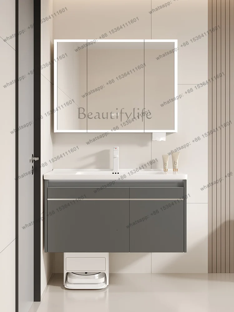 Sweeping robot base station storage honeycomb aluminum bathroom cabinet combination ceramic integrated hand wash basin