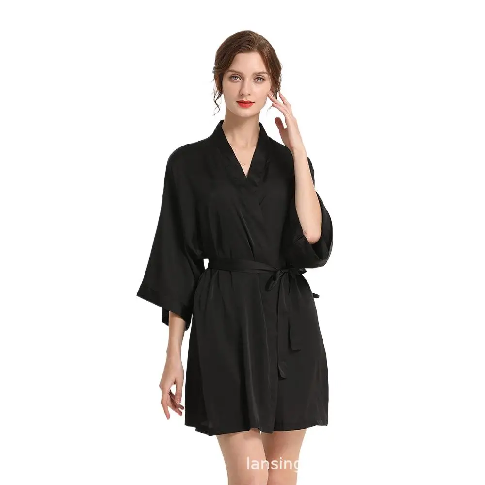 Plus size satins silk robes women nightdress summer simple pure color Short sleeve sleepwear robes 5473