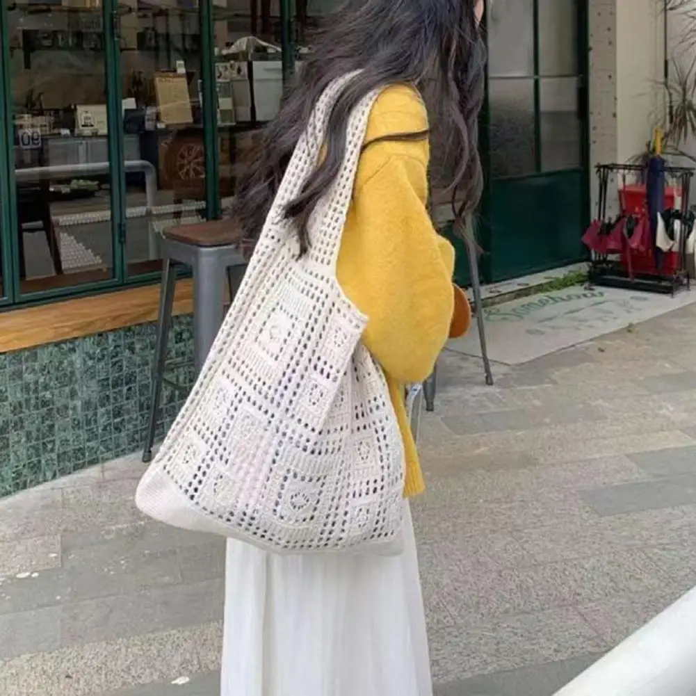 Borsa a tracolla lavorata a maglia per pendolarismo da donna, borsa in tessuto di grande capacità scavata