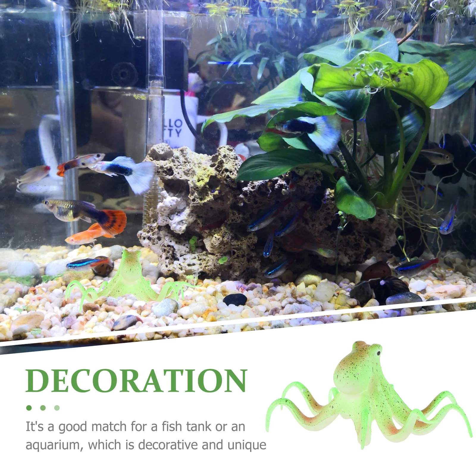 

Night Fluorescent Simulation of Marine Octopus Aquarium Decorations Ornament Silica Gel Fish Tank for
